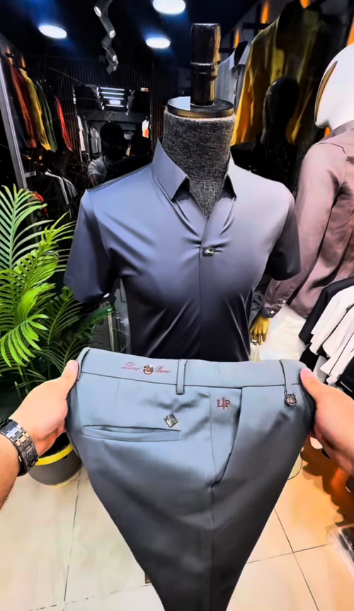 Imperial Elegance Shirt & Trousers Set – Steel Grey
