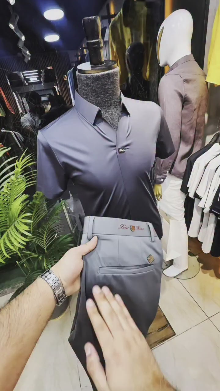 Imperial Elegance Shirt & Trousers Set – Steel Grey